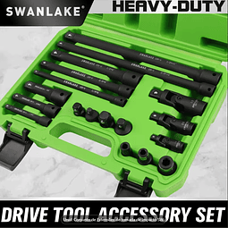 FACE1350 KIT 18 peças extensão de soquete de impacto ajuste universal giratório, 1/4" profundo, adaptador de soquete de 1/2" de direção, barra de extensão, 3 acoplamentos de catraca, aço CR-V