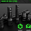 FACE1350 KIT 18 peças extensão de soquete de impacto ajuste universal giratório, 1/4" profundo, adaptador de soquete de 1/2" de direção, barra de extensão, 3 acoplamentos de catraca, aço CR-V