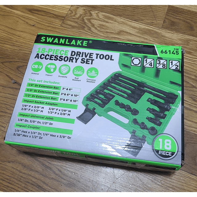 FACE1350 KIT 18 peças extensão de soquete de impacto ajuste universal giratório, 1/4" profundo, adaptador de soquete de 1/2" de direção, barra de extensão, 3 acoplamentos de catraca, aço CR-V