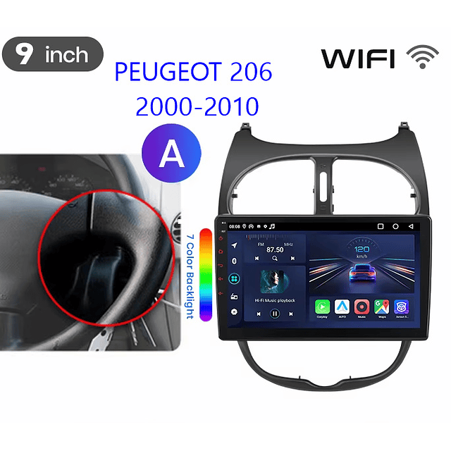 FACE1351 PEUGEOT 206 2000-2010 android 9 polegadas 1gb ram ou 2gb ram