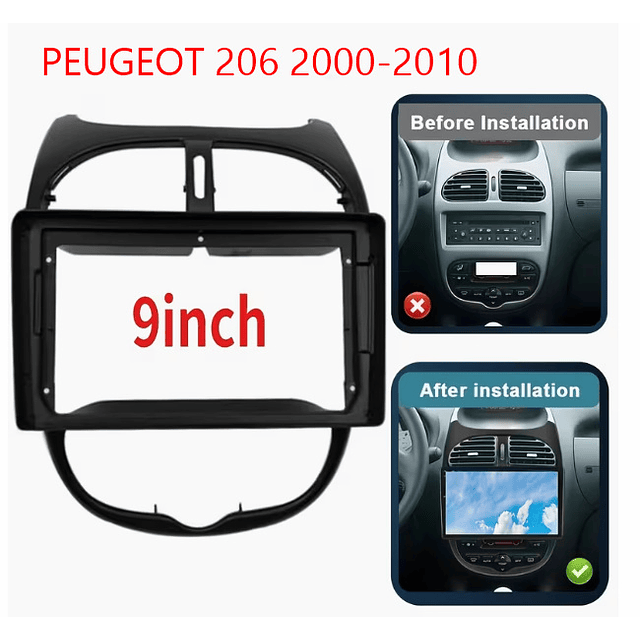 FACE1351 PEUGEOT 206 2000-2010 android 9 polegadas 1gb ram ou 2gb ram