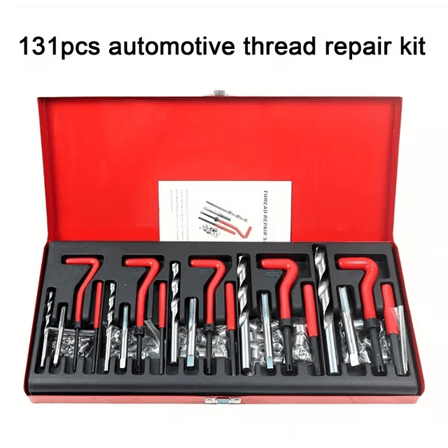 FACE1357 KIT 131 Peças Kit Reparo Rosca MOTORES , Kit Profissional de Reparo de Rosca em Aço Rápido, 