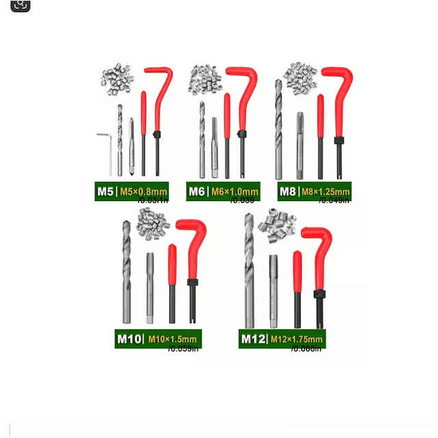 FACE1357 KIT 131 Peças Kit Reparo Rosca MOTORES , Kit Profissional de Reparo de Rosca em Aço Rápido, 