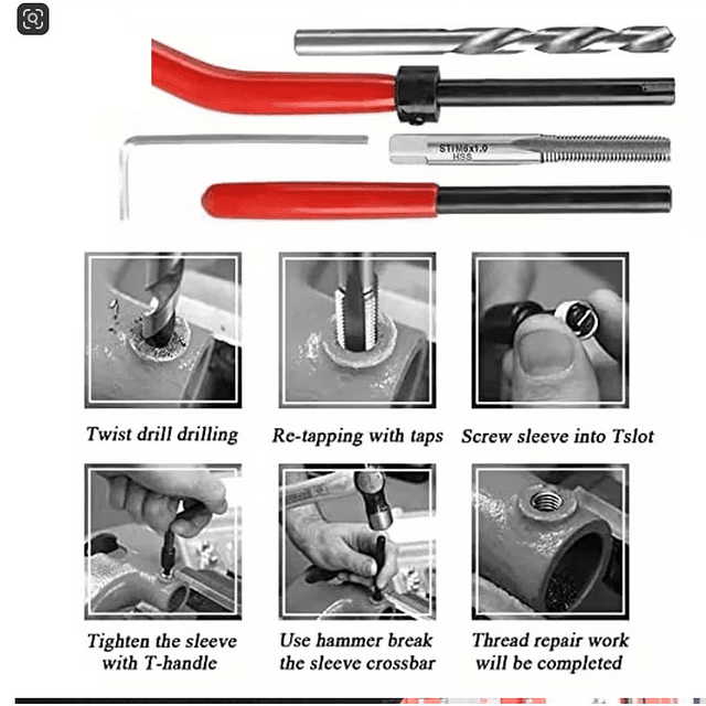FACE1357 KIT 131 Peças Kit Reparo Rosca MOTORES , Kit Profissional de Reparo de Rosca em Aço Rápido, 
