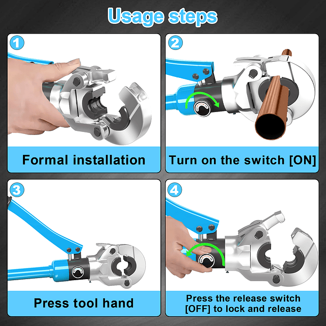 FACE1359 Ferramenta crimpagem de tubos  hidráulica 10 Toneladas  tipo  TH com força de fixação 360 ° 