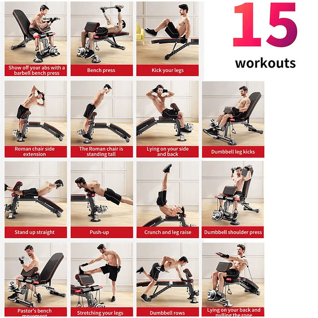 FACE1361 Banco fitness musculação 7 posições ajustáveis Pernas Braços CORE