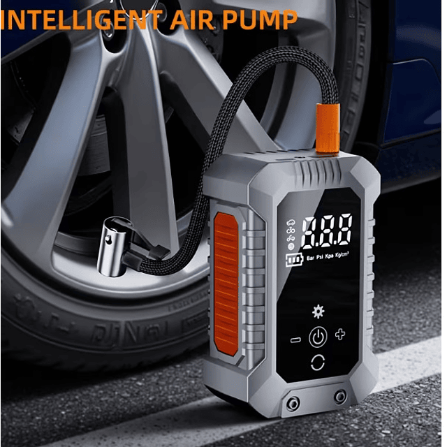 FACE1370 Bomba Pneus Digital Inteligente com Ecrã  Luz LED Inflação Rápida de 150PSI  Carregamento USB