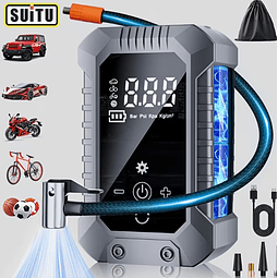 FACE1370 Bomba Pneus Digital Inteligente com Ecrã  Luz LED Inflação Rápida de 150PSI  Carregamento USB