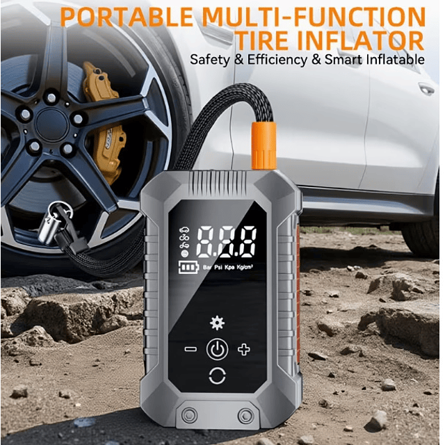 FACE1370 Bomba Pneus Digital Inteligente com Ecrã  Luz LED Inflação Rápida de 150PSI  Carregamento USB
