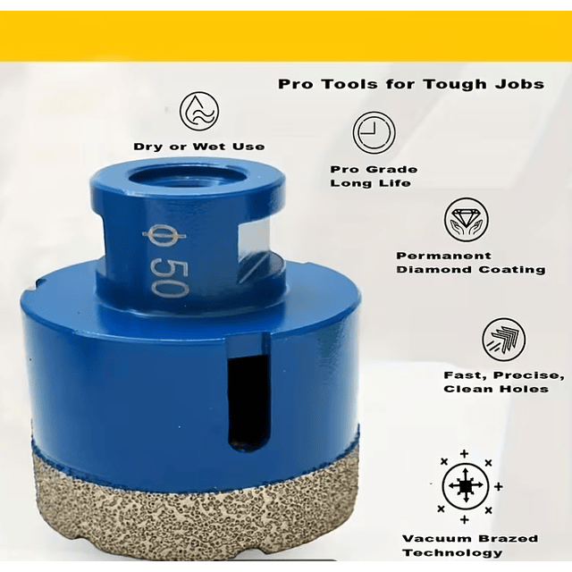 FACE1371 KIT 8 Copos Rosca M14 Diamantadas Perfuração Tijolos, Betão, Blocos, Granito, Quartzo, Cerâmica, Azulejos, Bancadas