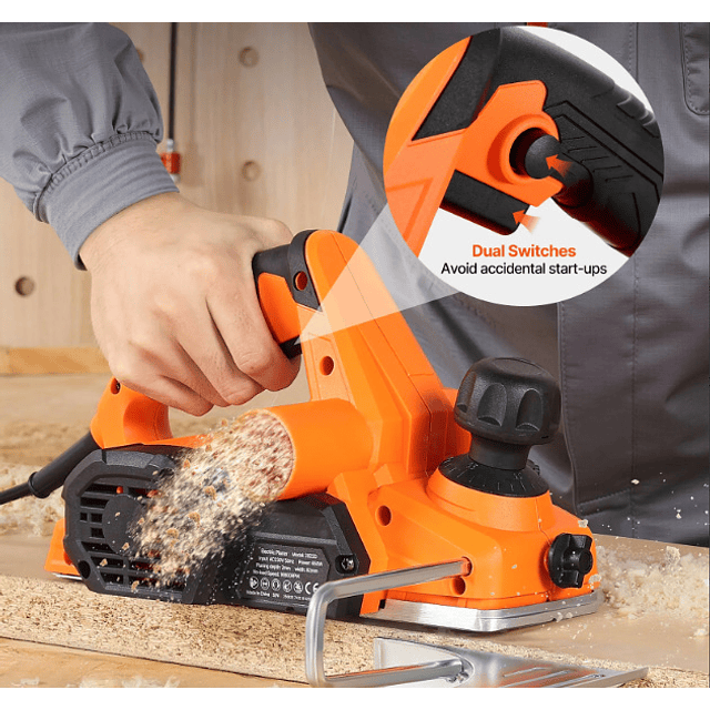 FACE1375 Plaina elétrica VEVOR, largura de corte de 82 mm, 650 W, 16800 rpm corte ajustável, 2 lâminas, 