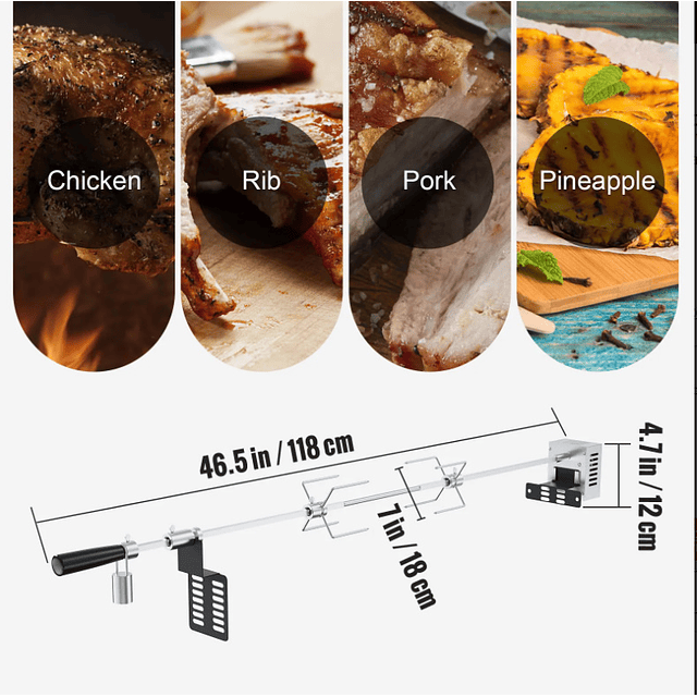 FACE1379 Grelhador churrasco VEVOR, 100,6 cm, 12 kg, em aço inoxidável, com espeto giratório de 9 W, ideal para 