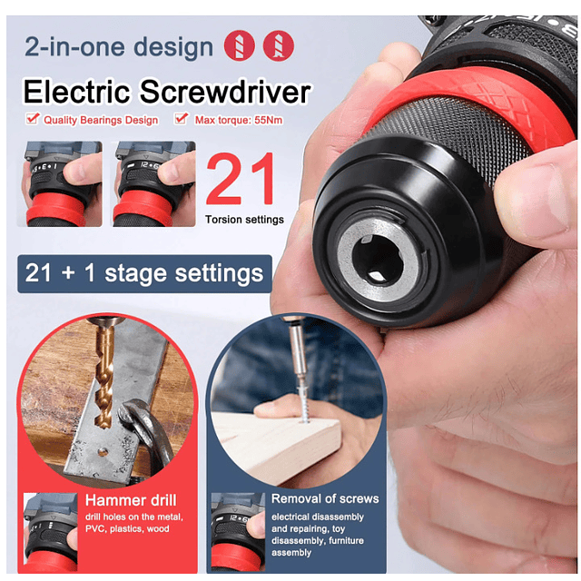 FACE1384 2 IN 1 Aparafusadora com martelo 55NM 2 velocidade com uma ou duas baterias