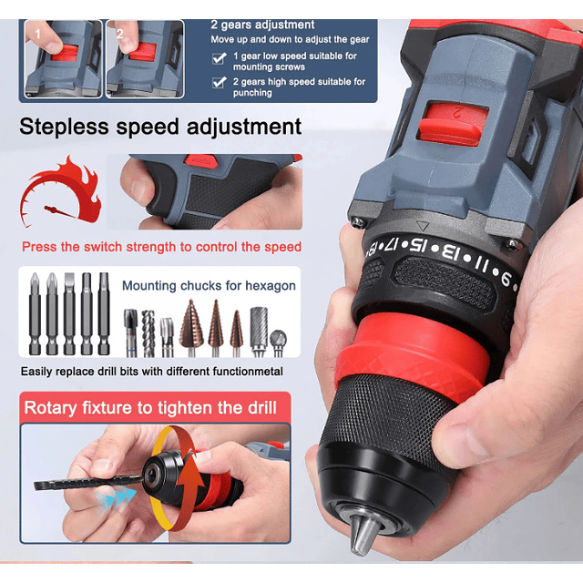 FACE1384 2 IN 1 Aparafusadora com martelo 55NM 2 velocidade com uma ou duas baterias