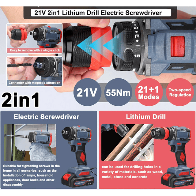 FACE1384 2 IN 1 Aparafusadora com martelo 55NM 2 velocidade com uma ou duas baterias
