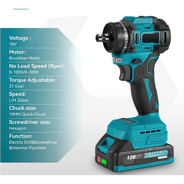 FACE1385 2 em 1 aparafusadora 21v com duas baterias acessórios e mala de transporte