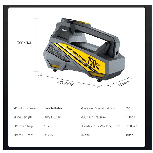 FACE1386 Bomba de ar compressor 12v 150psi carros motos bicicletas bolas etc