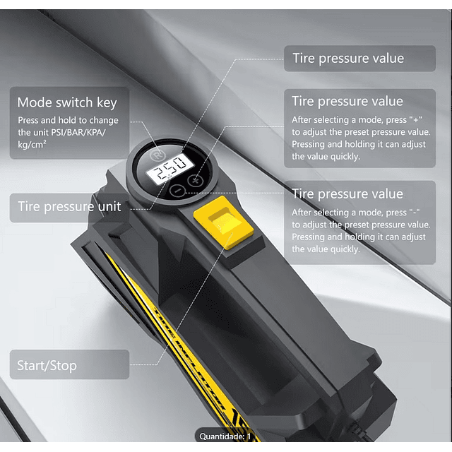 FACE1386 Bomba de ar compressor 12v 150psi carros motos bicicletas bolas etc