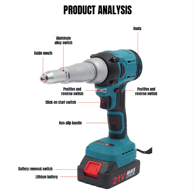 FACE1388 pistola rebitadora de rebite elétrica sem escova 2.4-5.0mm duas baterias