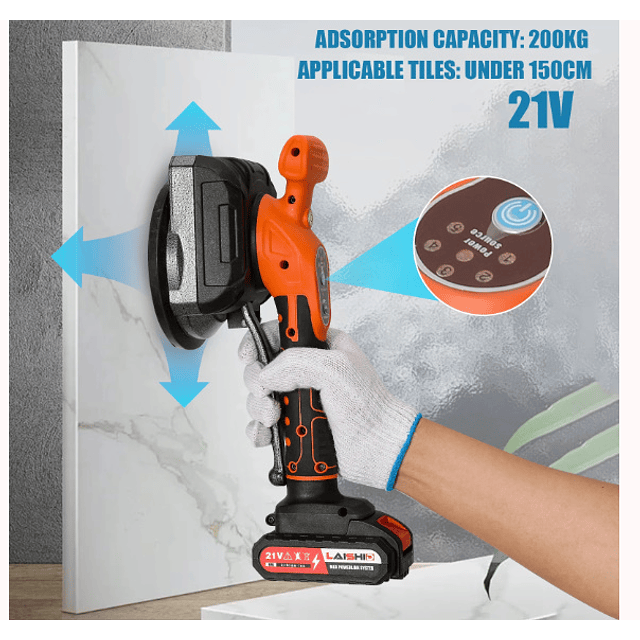 FACE1389 Máquina Nivelamento Azulejos 21V Ventosa  200kg, Vibrador 12000RPM 