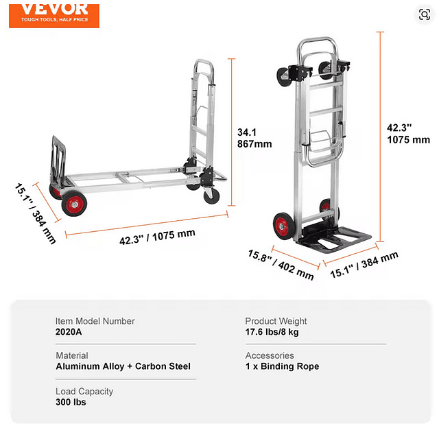 FACE1401 Carrinho de transporte dobrável em aluminio super resistente capacidade 180kg