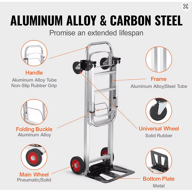 FACE1401 Carrinho de transporte dobrável em aluminio super resistente capacidade 180kg
