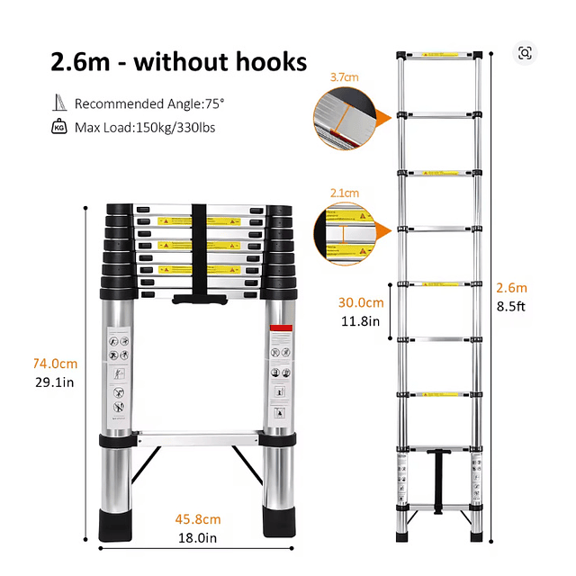 FACE1402 Escada em aluminio telescópica em aluminio 2.60m