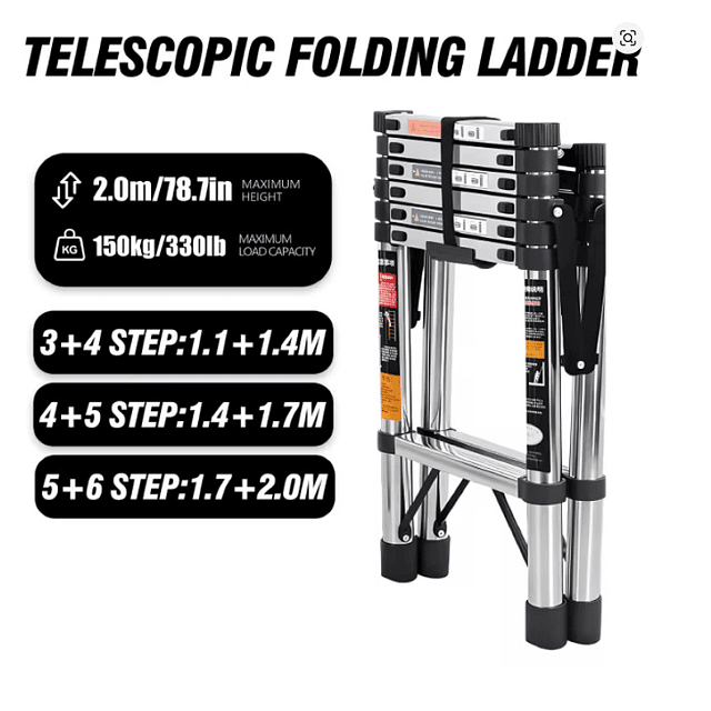 FACE1403 Escadote telescópica aço inoxidável capacidade 200kg