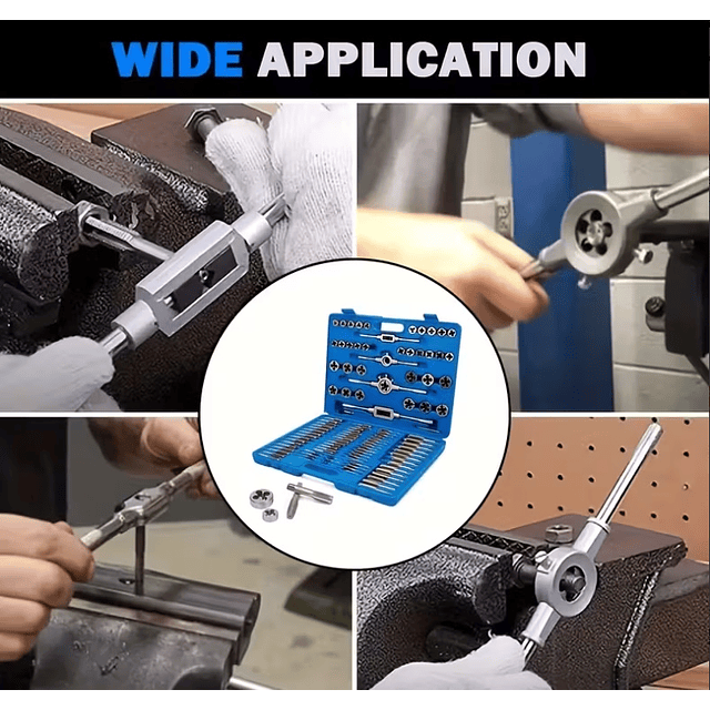 FACE1406 Conjunto Completo de Machos e Cossinetes Métricos de 110 peças com Remachador - Um Kit de Refilagem Completo para Roscas Externas e Internas, Abrangendo Tamanhos de M2 a M18, 