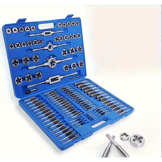 FACE1406 Conjunto Completo de Machos e Cossinetes Métricos de 110 peças com Remachador - Um Kit de Refilagem Completo para Roscas Externas e Internas, Abrangendo Tamanhos de M2 a M18, 