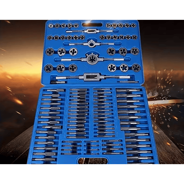 FACE1406 Conjunto Completo de Machos e Cossinetes Métricos de 110 peças com Remachador - Um Kit de Refilagem Completo para Roscas Externas e Internas, Abrangendo Tamanhos de M2 a M18, 