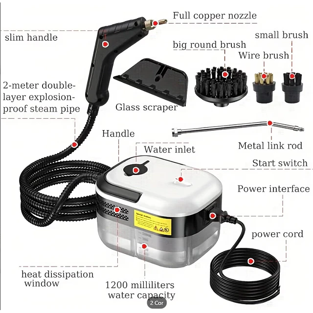 FACE  Limpador Vapor Pressurizado Alta Temperatura 1500W Limpeza A Vapor de Alta Pressão Portátil Carro Banheiro  Cozinha
