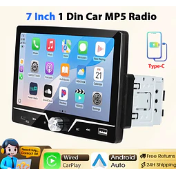 FACE1415  Auto rádio universal 7 pelegadas 1 din com android auto e carplay 