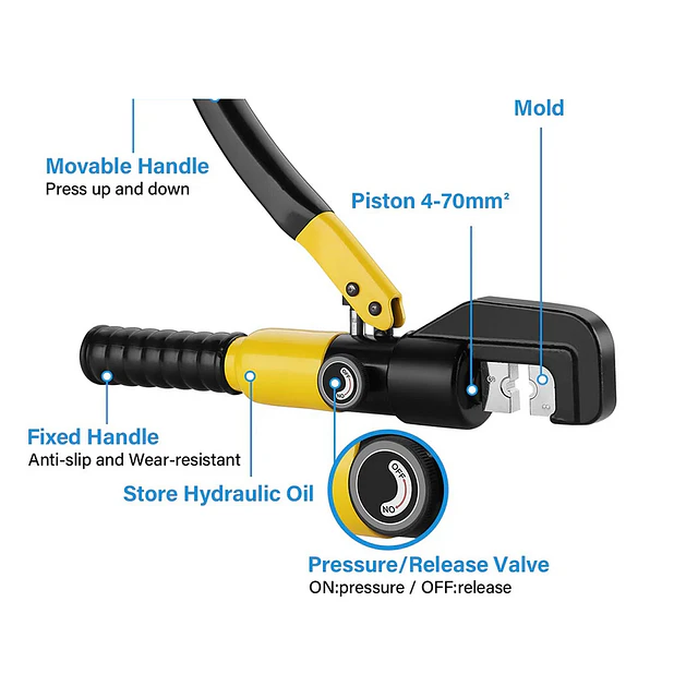 FACE1421 Crimpador hidraulico de terminais eletricos 10 T  4, 6, 10, 16, 25, 35, 50, 70 mm