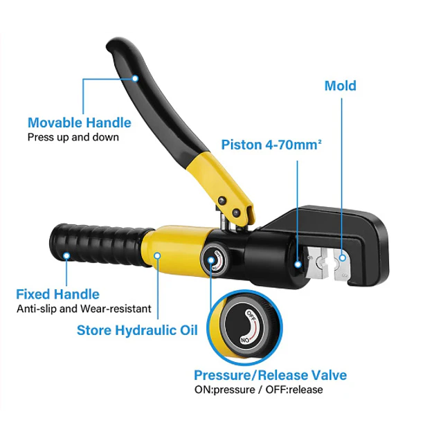 FACE1421 Crimpador hidraulico de terminais eletricos 10 T  4, 6, 10, 16, 25, 35, 50, 70 mm