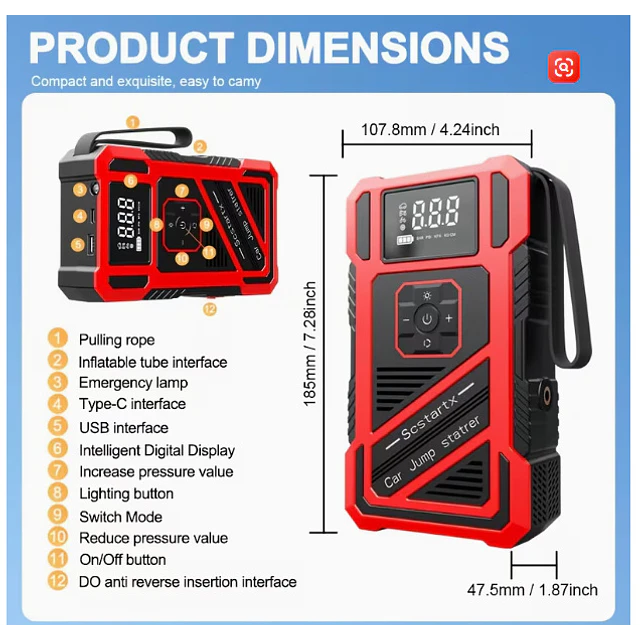 FACE1424 Arrancador 8000ah 2 in 1 booster e compressor ar  jumpstarter automoveis 