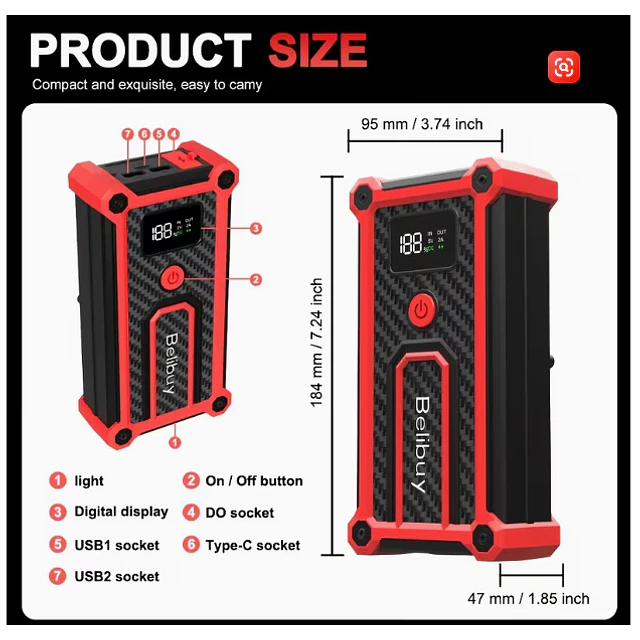 FACE1424 Arrancador 8000ah 2 in 1 booster e compressor ar  jumpstarter automoveis 
