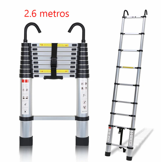 FACE1424 Escada telescópica dobrável com 2.6 metros com ganchos 
