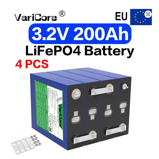 Bateria VariCore 3.2V 200Ah LiFePO4, Célula de Ciclo Profundo com Mais de 8000 Ciclos para RV, Energia Solar, Carrinho de Golfe, Armazenamento de Energia Residencial Off-Grid