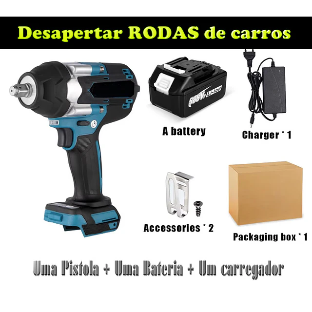 FACE719 Chave impacto sem escova 1800 NM  1/2  compativel makita 18v 