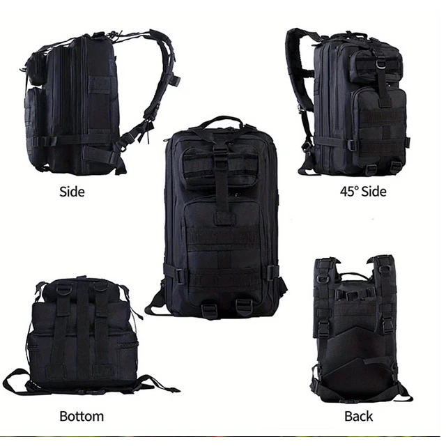 FACE1456 Mochila Militar Preta Tática Impermeável 45L