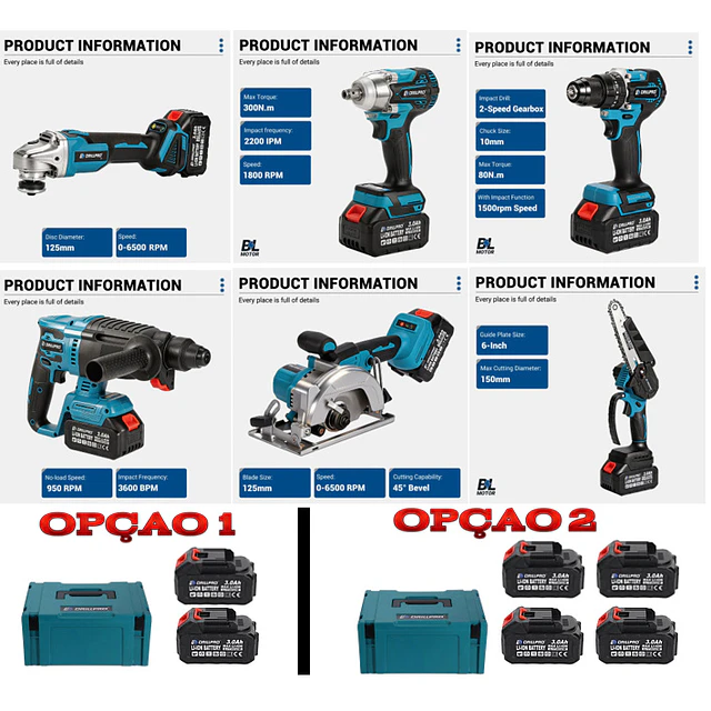 FACE1457 Super Pack 6 ferramentas elétricas com duas ou 4 bateria mais mala  