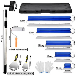 FACE1458 Conjunto de Lâminas para Acabamento de Drywall 15/25/40/60/80cm, Ferramentas para Revestimento de Paredes com Caixa de Armazenamento, Lâmina Flexível de Aço Inoxidável