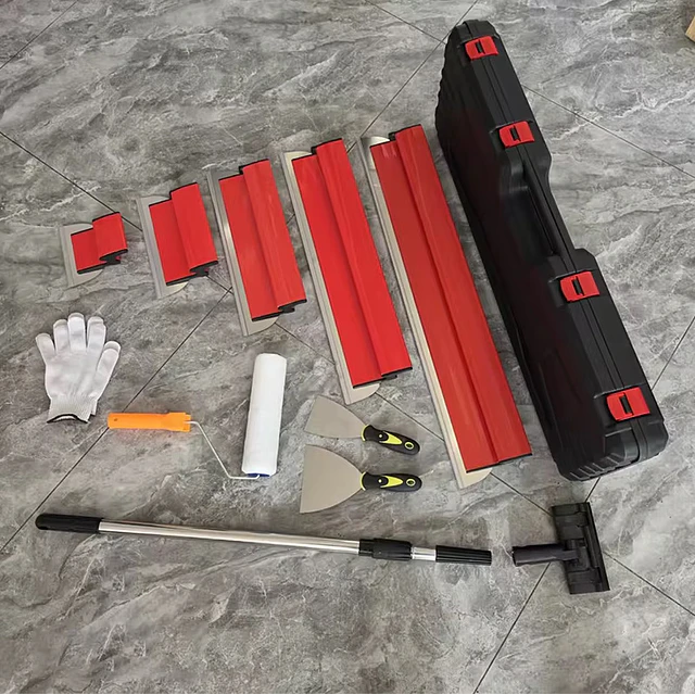 FACE1458 Conjunto de Lâminas para Acabamento de Drywall 15/25/40/60/80cm, Ferramentas para Revestimento de Paredes com Caixa de Armazenamento, Lâmina Flexível de Aço Inoxidável