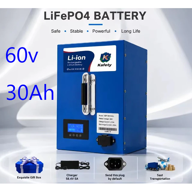 FACE1462  Bateria mota eletrica Lítio Kafety 60V 30Ah com carregador