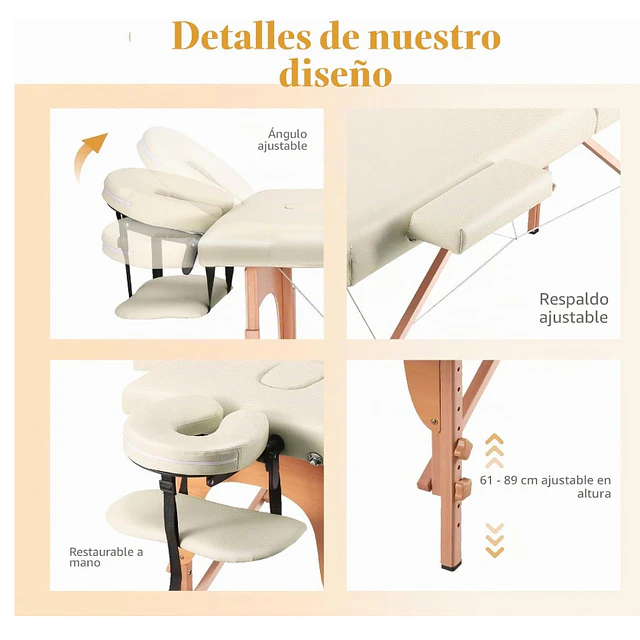 FACE1467 Marquesa massagens madeira cor creme 213 x 61 x 83,1 cm