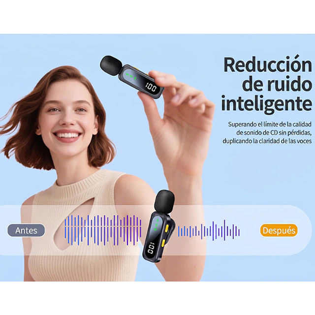 FACE1469 Microfone sem fios portátil  LED e fixação magnética tablet celular diretos e entrevistas
