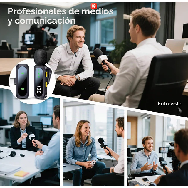 FACE1469 Microfone sem fios portátil  LED e fixação magnética tablet celular diretos e entrevistas