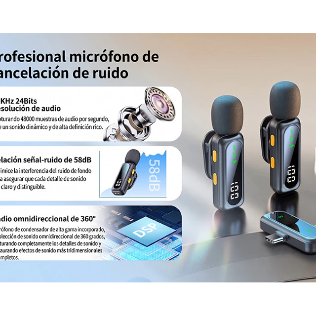 FACE1469 Microfone sem fios portátil  LED e fixação magnética tablet celular diretos e entrevistas