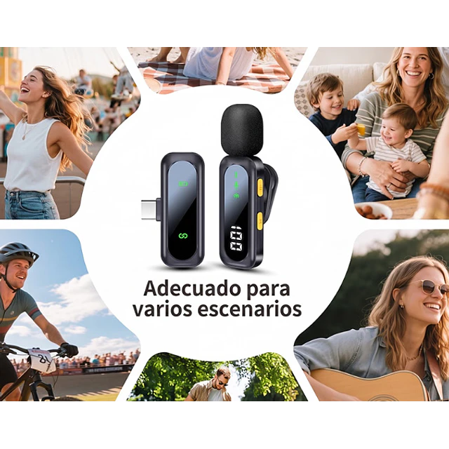 FACE1469 Microfone sem fios portátil  LED e fixação magnética tablet celular diretos e entrevistas